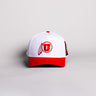 Utah Utes Drum and Feather Hat White Cotton Red Brim Rice-Eccles Stadium Snapback - Front Panel
