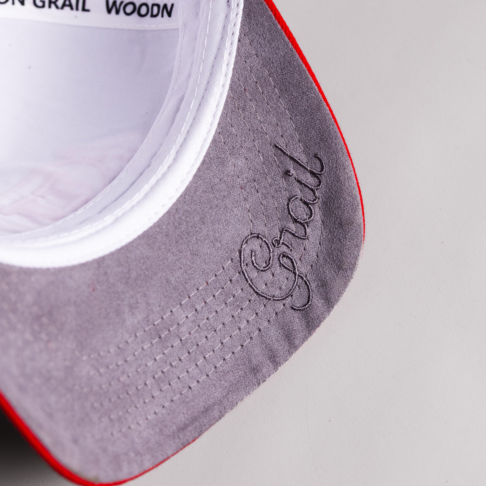 Utah Utes Drum and Feather Hat White Cotton Red Brim Rice-Eccles Stadium Snapback - Suede Underbrim Detail