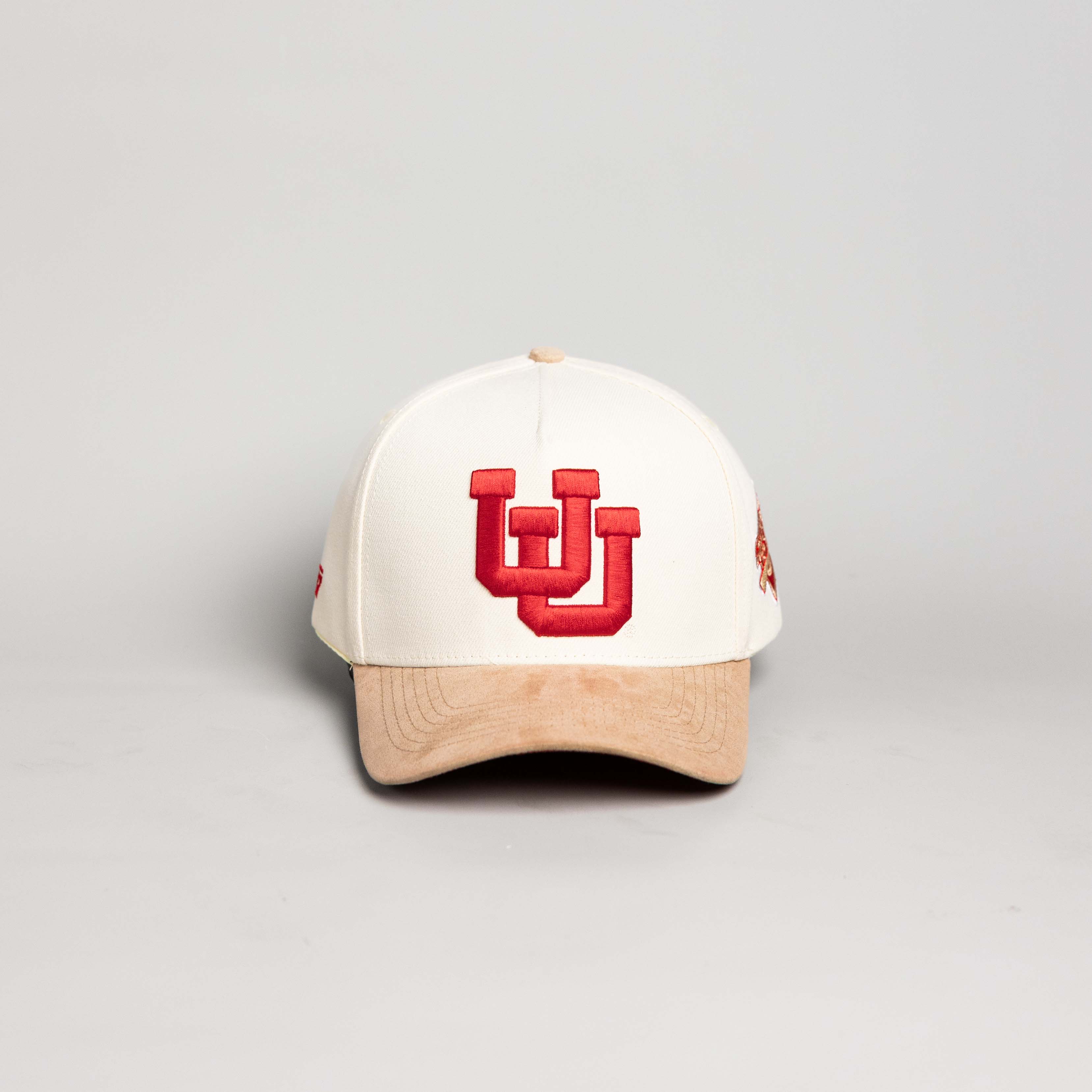 Utah Utes Hat Cream & Beige Suede UU Snapback - Front Panel