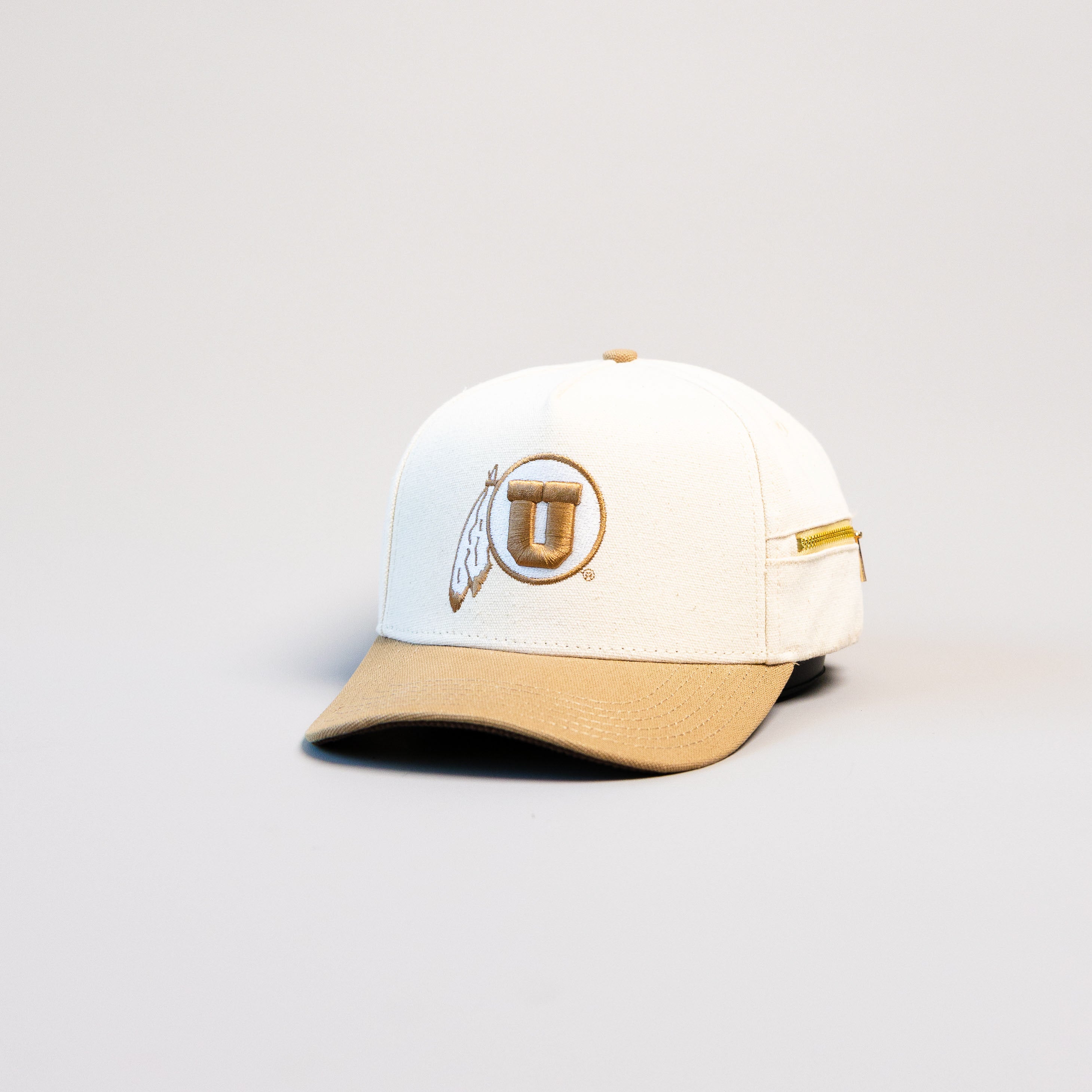 Utah Utes Hat Cream & Tan Jobsite Canvas Snapback - Angled View