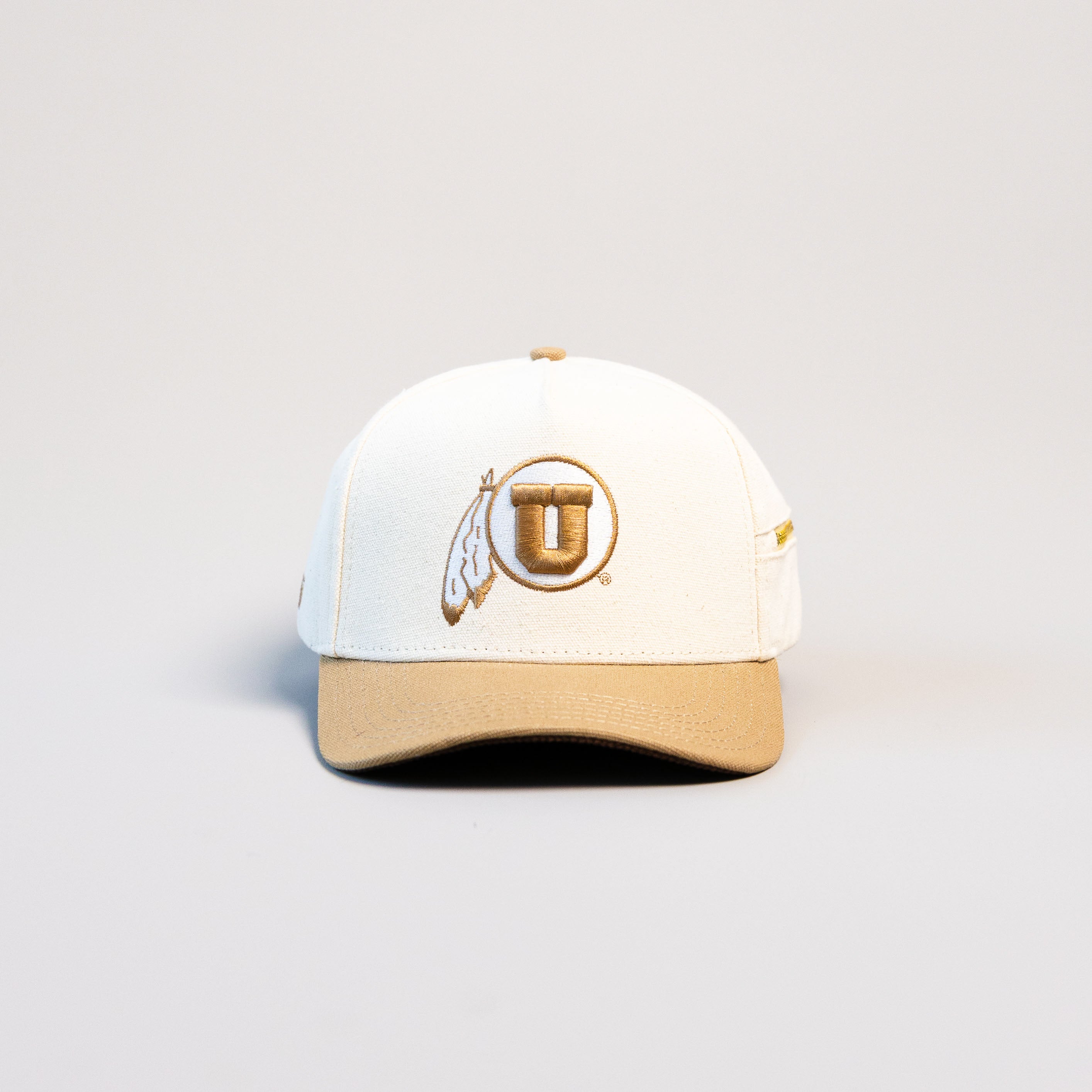 Utah Utes Hat Cream & Tan Jobsite Canvas Snapback - Front Panel