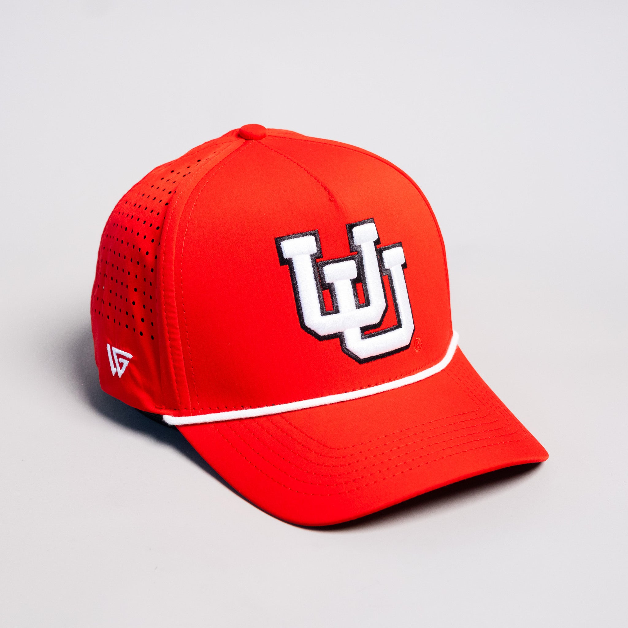 Utah Utes Hat Red Tee Box Performance Rope Snapback - Angled View