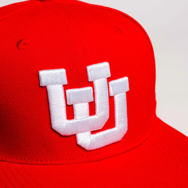 Utah Utes Hat Red & White UU Fitted - Front Detail