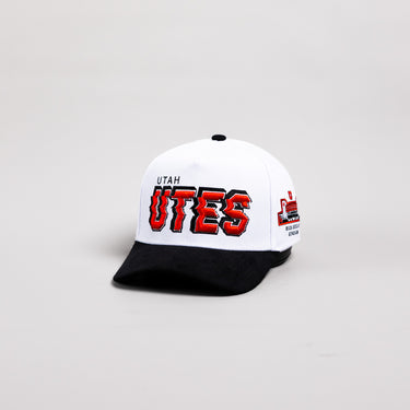 Utah Utes Hat White & Black Corduroy Stadium Pulse Snapback - Angled View