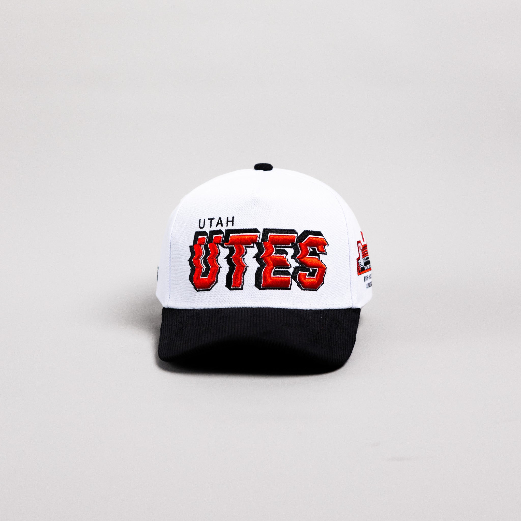 Utah Utes Hat White & Black Corduroy Stadium Pulse Snapback - Front Panel