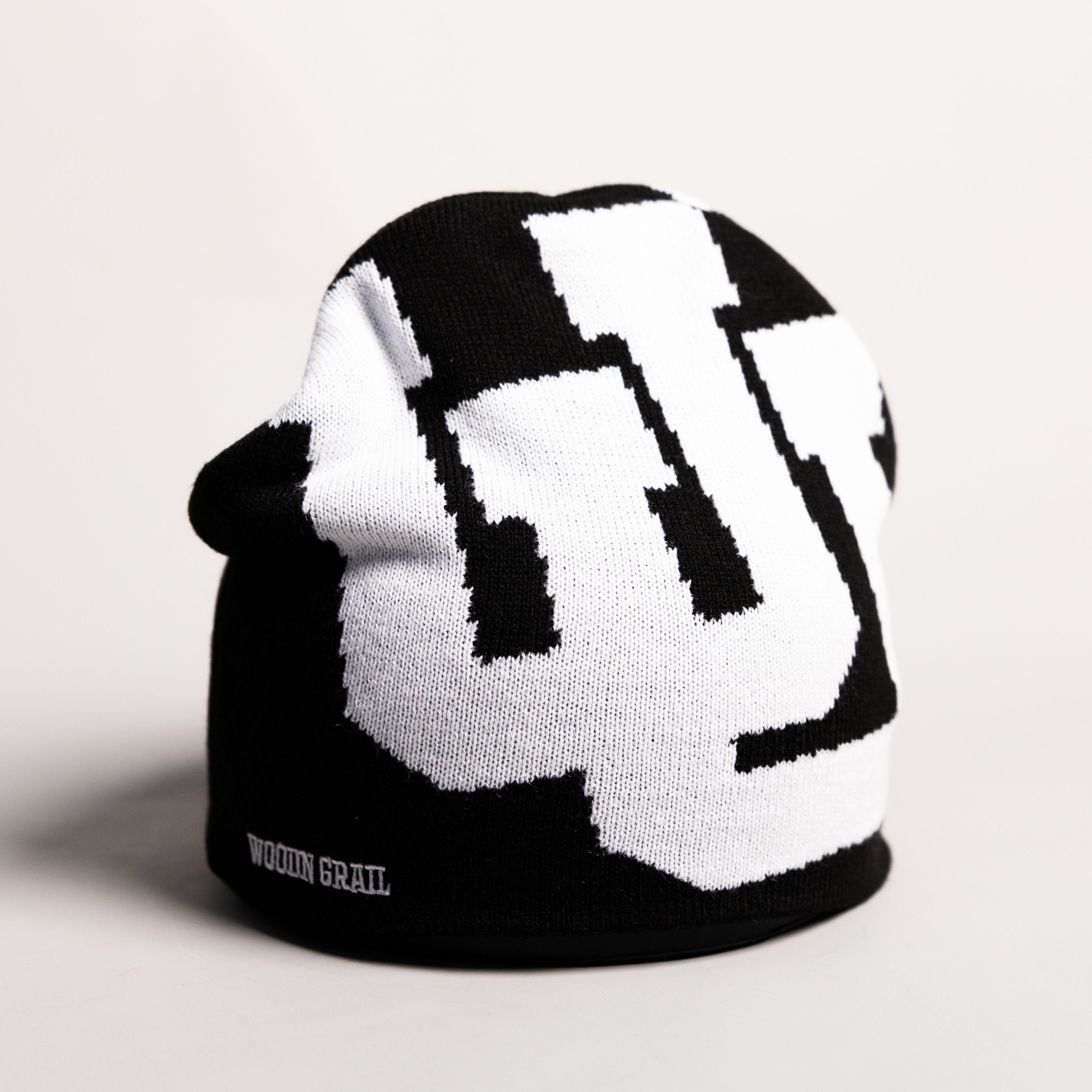 Utah Utes Tilt Beanie Black & White Interlocking UU Knit - Front Detail