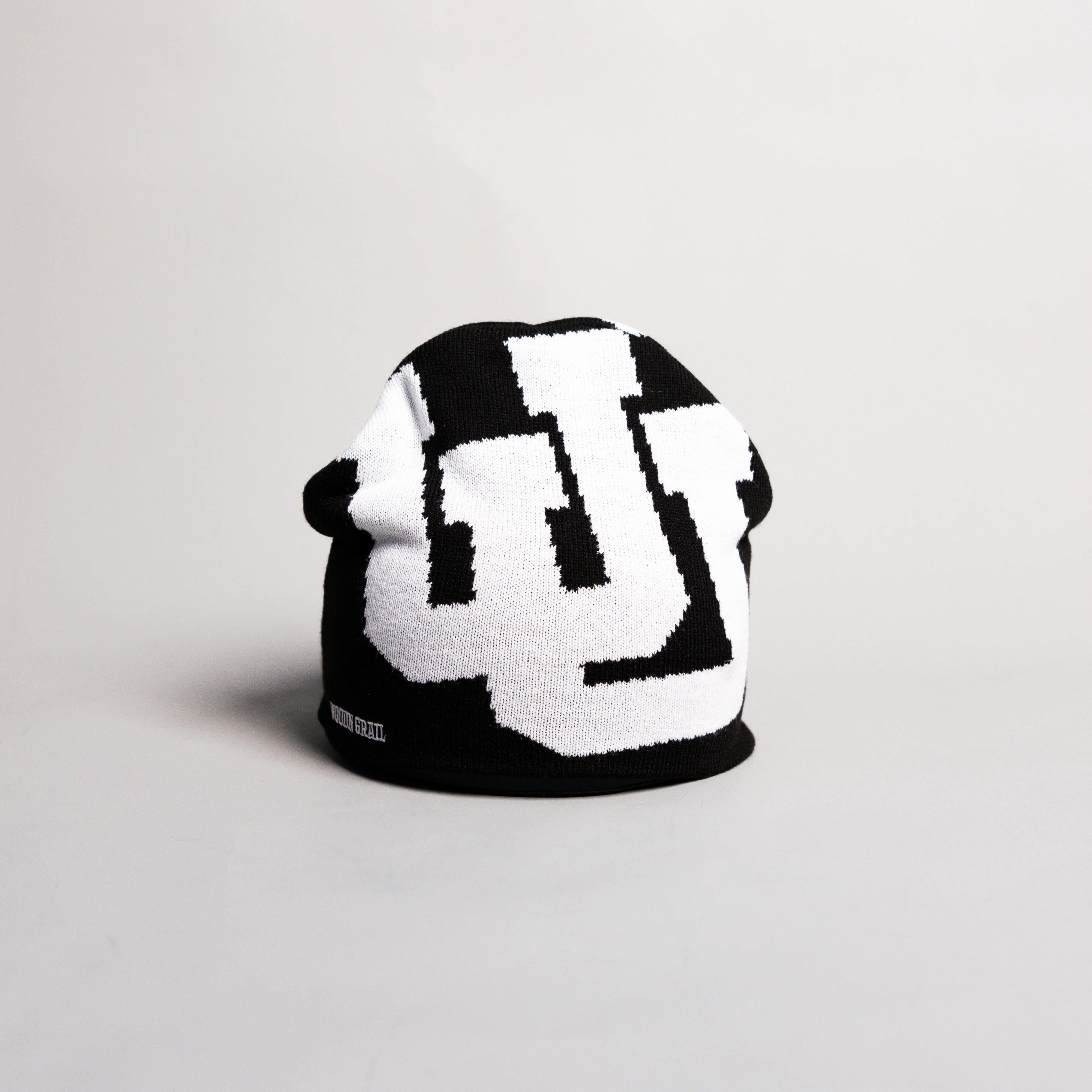 Utah Utes Tilt Beanie Black & White Interlocking UU Knit - Front Panel