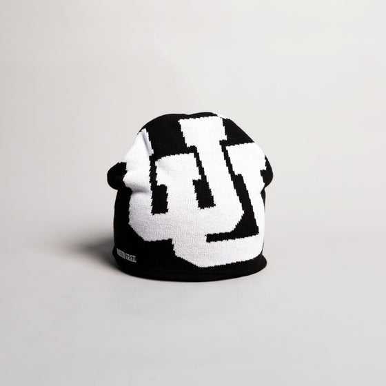 Utah Utes Tilt Beanie Black & White Interlocking UU Knit - Front Panel
