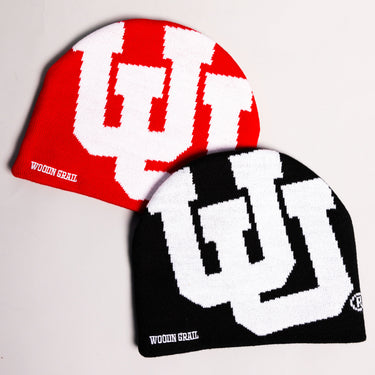 Utah Utes Tilt Beanie Red & White Interlocking UU Knit - Colorway Pair Flat Lay