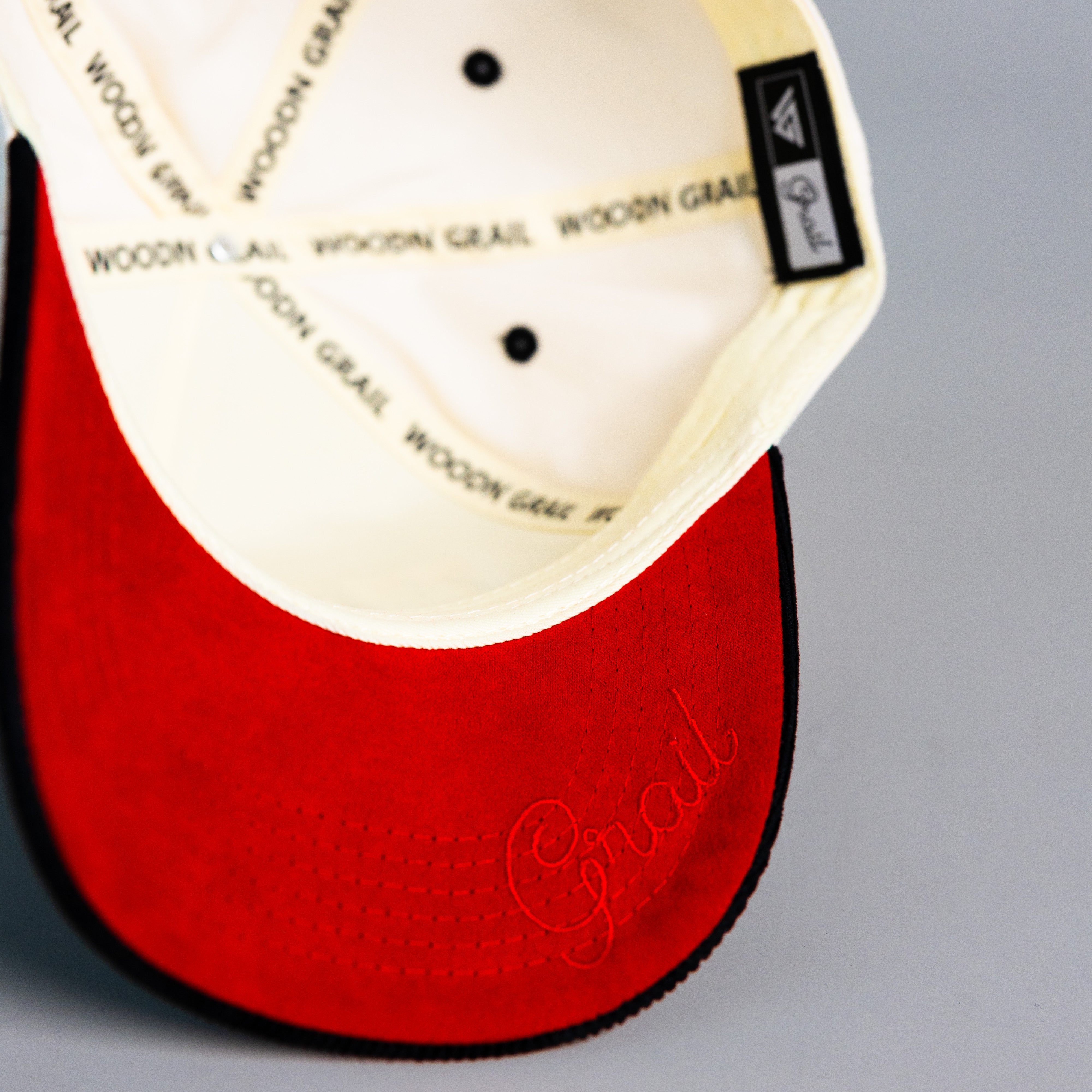 Utah Utes Vintage Cream and Black Snapback Hat with Red Mountain Logo Embroidery - Underbrim Detail