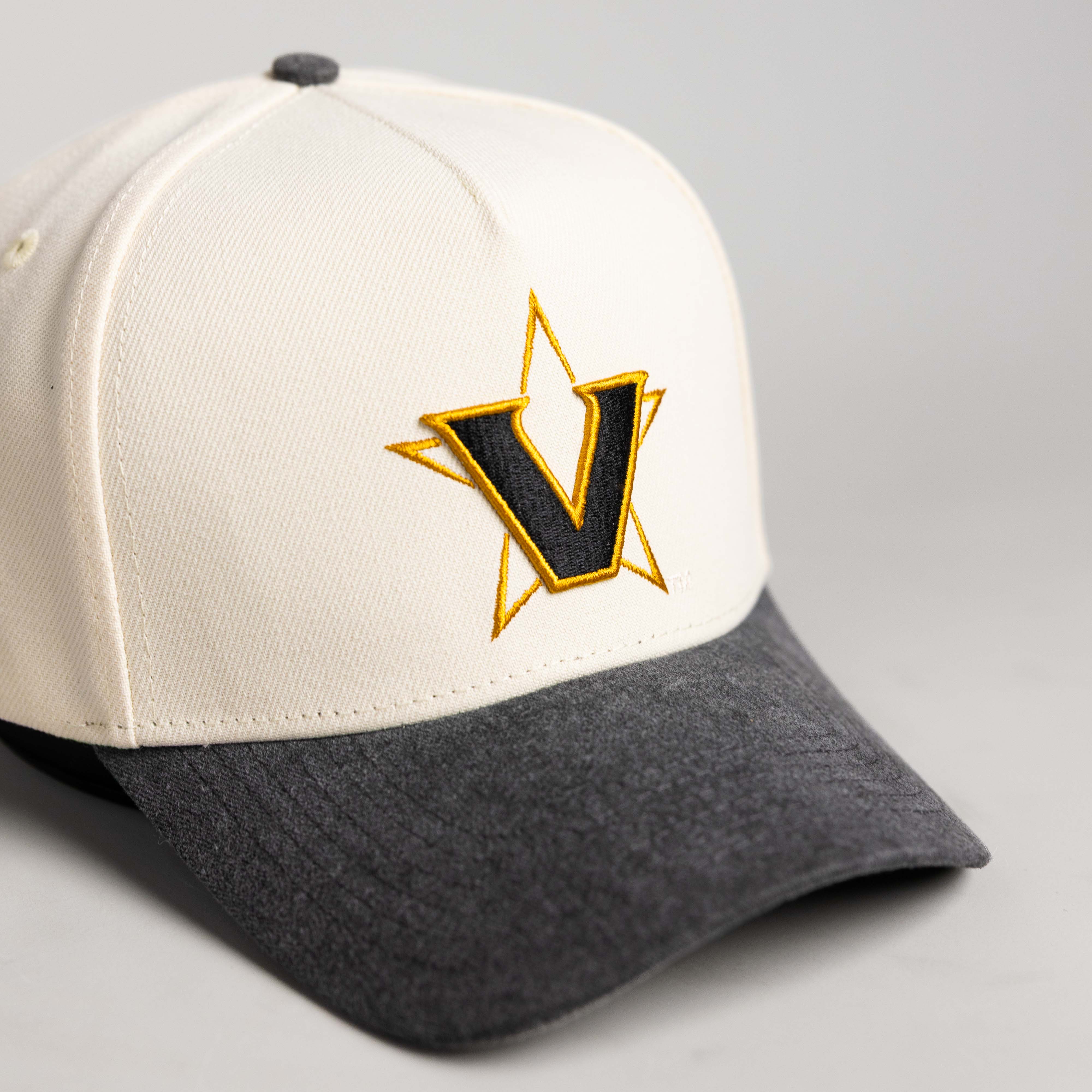 Vanderbilt Commodores Hat Cream & Black Sun Fade Snapback - Front Detail