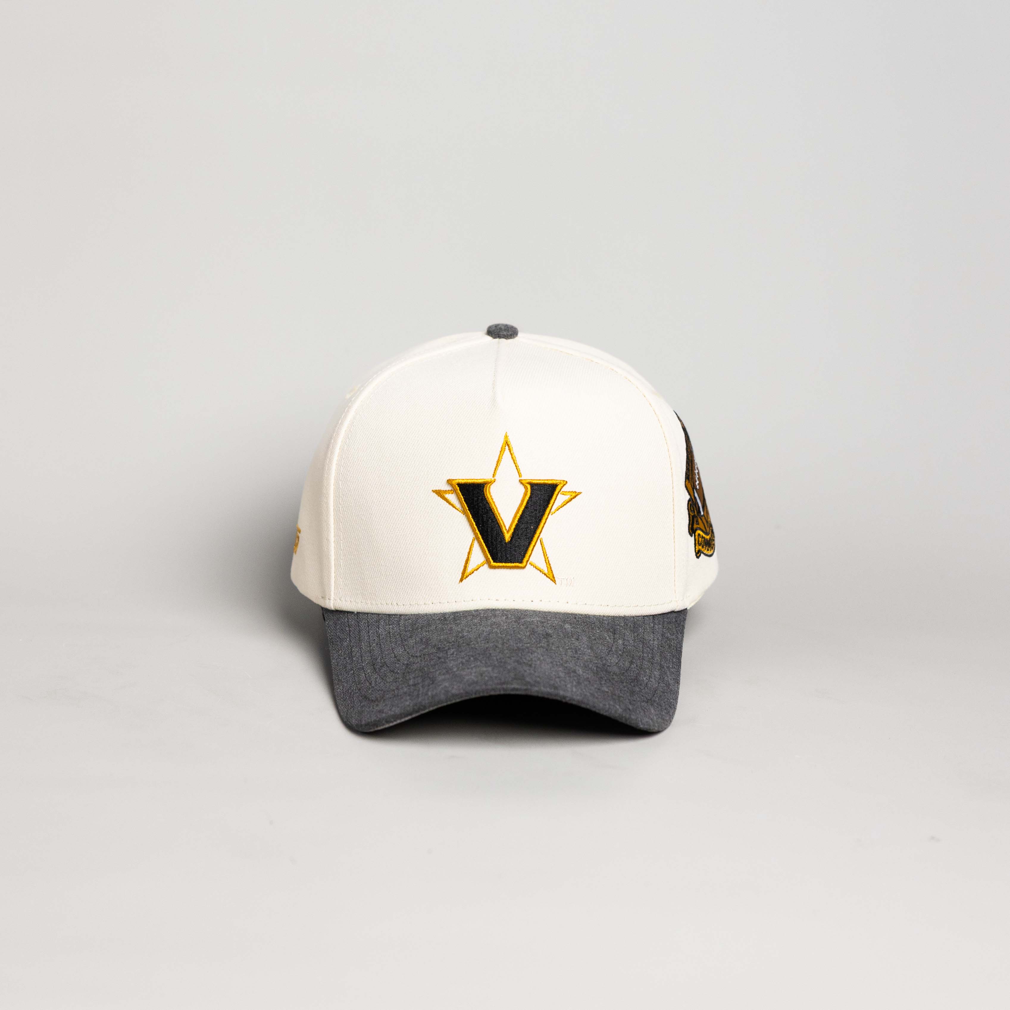 Vanderbilt Commodores Hat Cream & Black Sun Fade Snapback - Front Panel