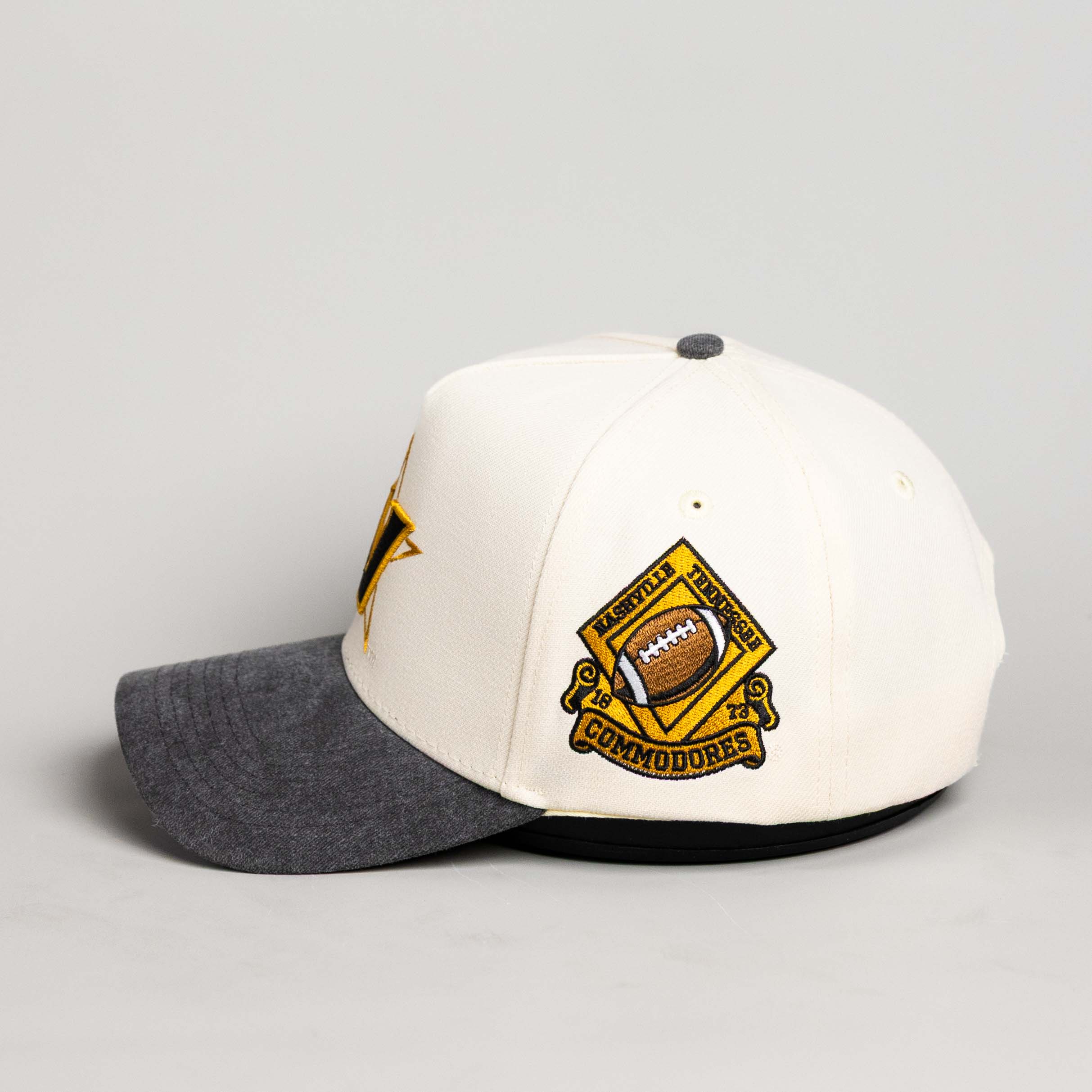 Vanderbilt Commodores Hat Cream & Black Sun Fade Snapback - Side Patch