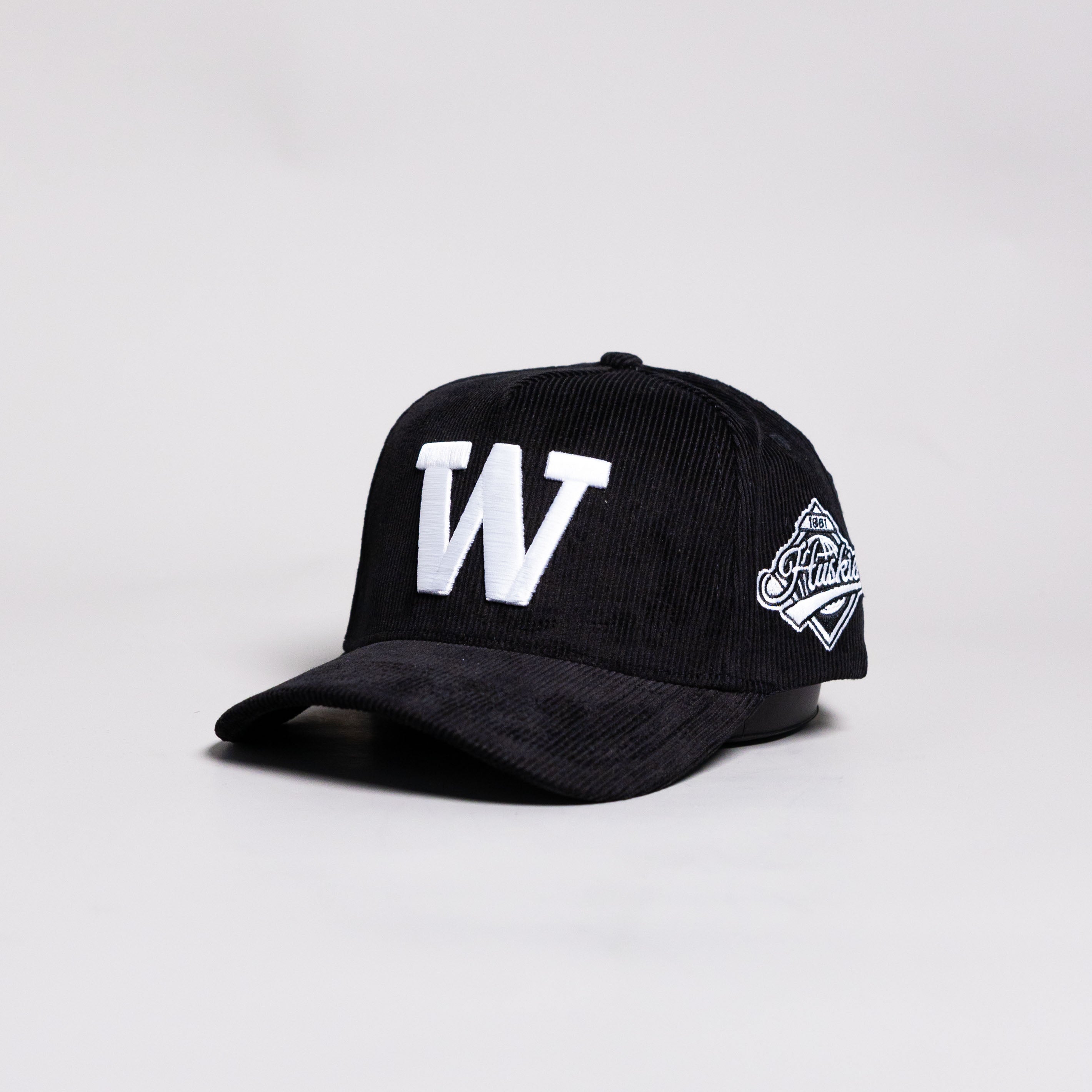 Washington Huskies Hat Black Corduroy Blacktop Snapback - Angled View