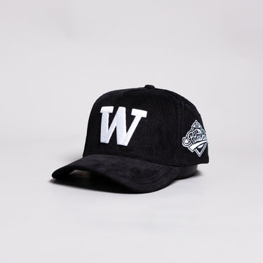 Washington Huskies Hat Black Corduroy Blacktop Snapback - Angled View