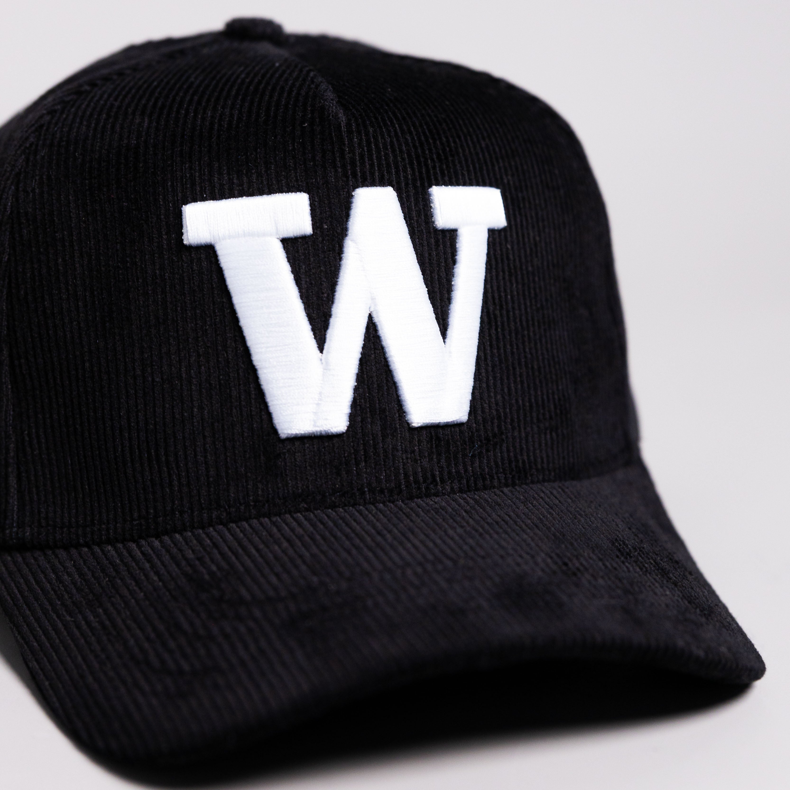 Washington Huskies Hat Black Corduroy Blacktop Snapback - Front Detail
