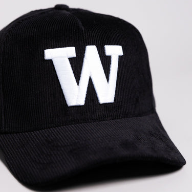 Washington Huskies Hat Black Corduroy Blacktop Snapback - Front Detail