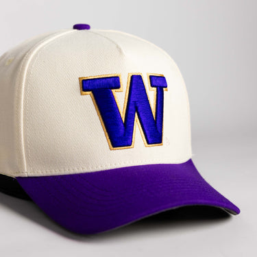 Washington Huskies Hat Cream & Purple Side Stadium Patch Snapback - Front Detail