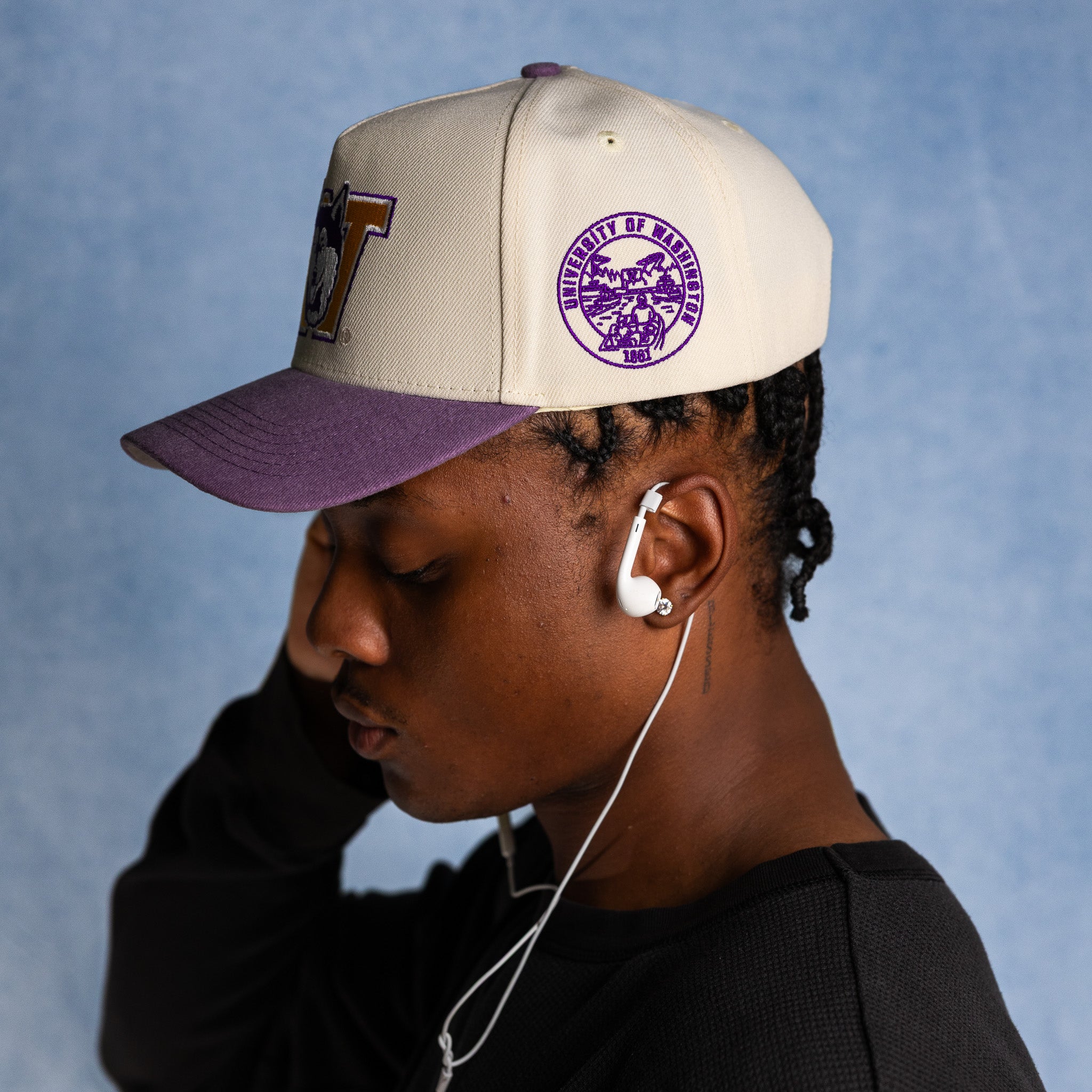 Washington Huskies Hat Cream & Purple Sun Fade Snapback - On Model Lifestyle B