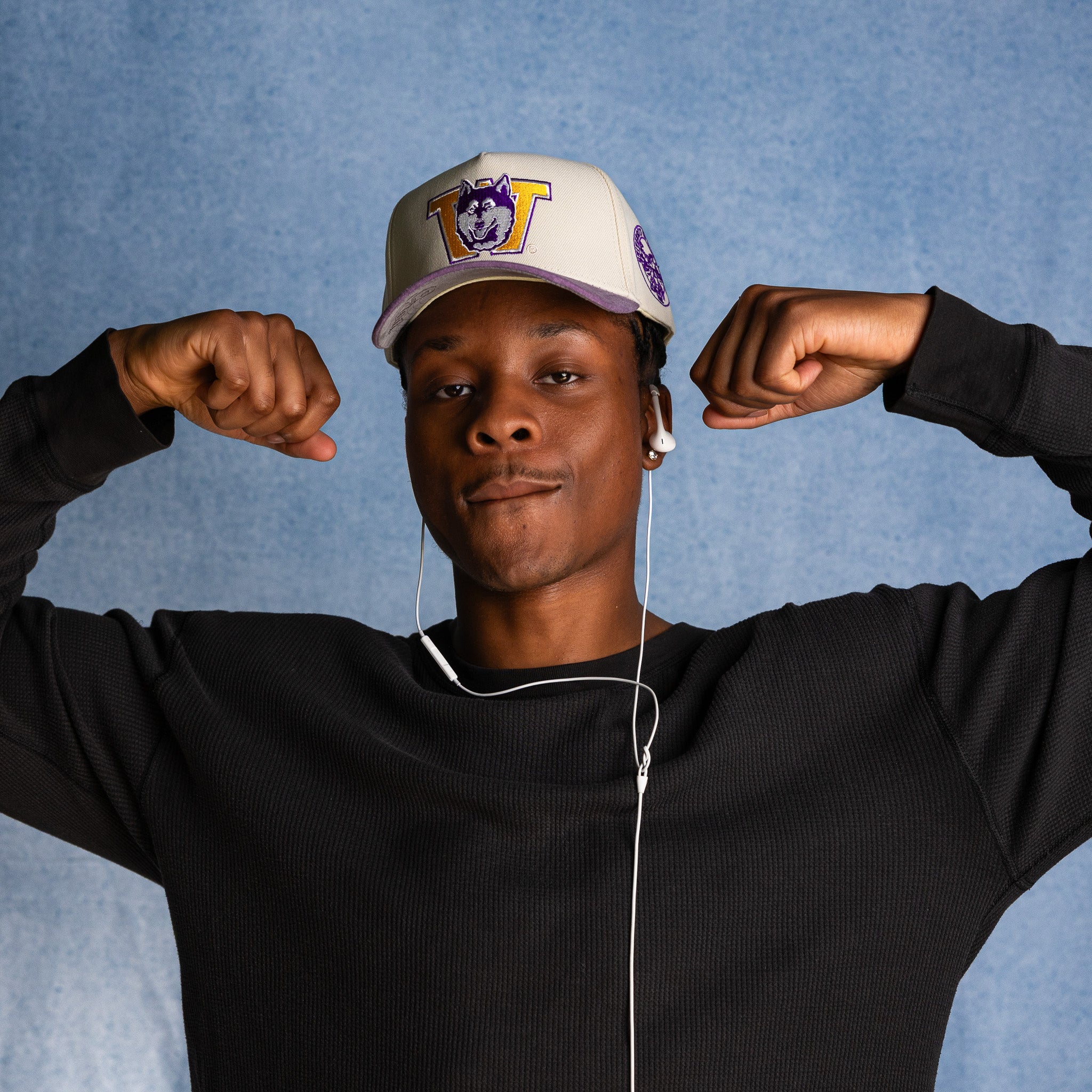 Washington Huskies Hat Cream & Purple Sun Fade Snapback - On Model Lifestyle C