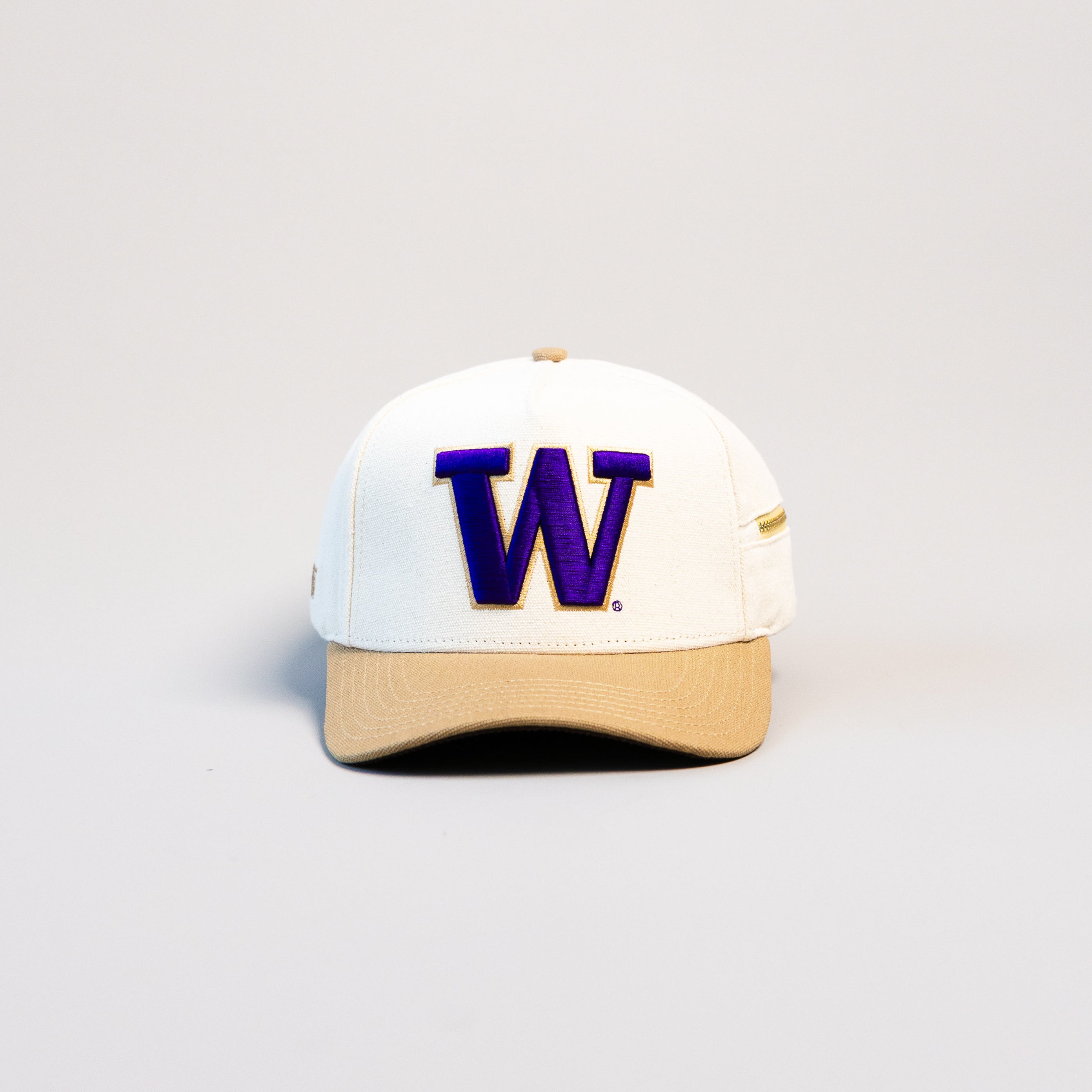 Washington Huskies Hat Cream & Tan Jobsite Snapback - Front Panel