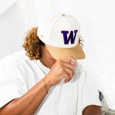 Washington Huskies Hat Cream & Tan Jobsite Snapback - On Model Lifestyle