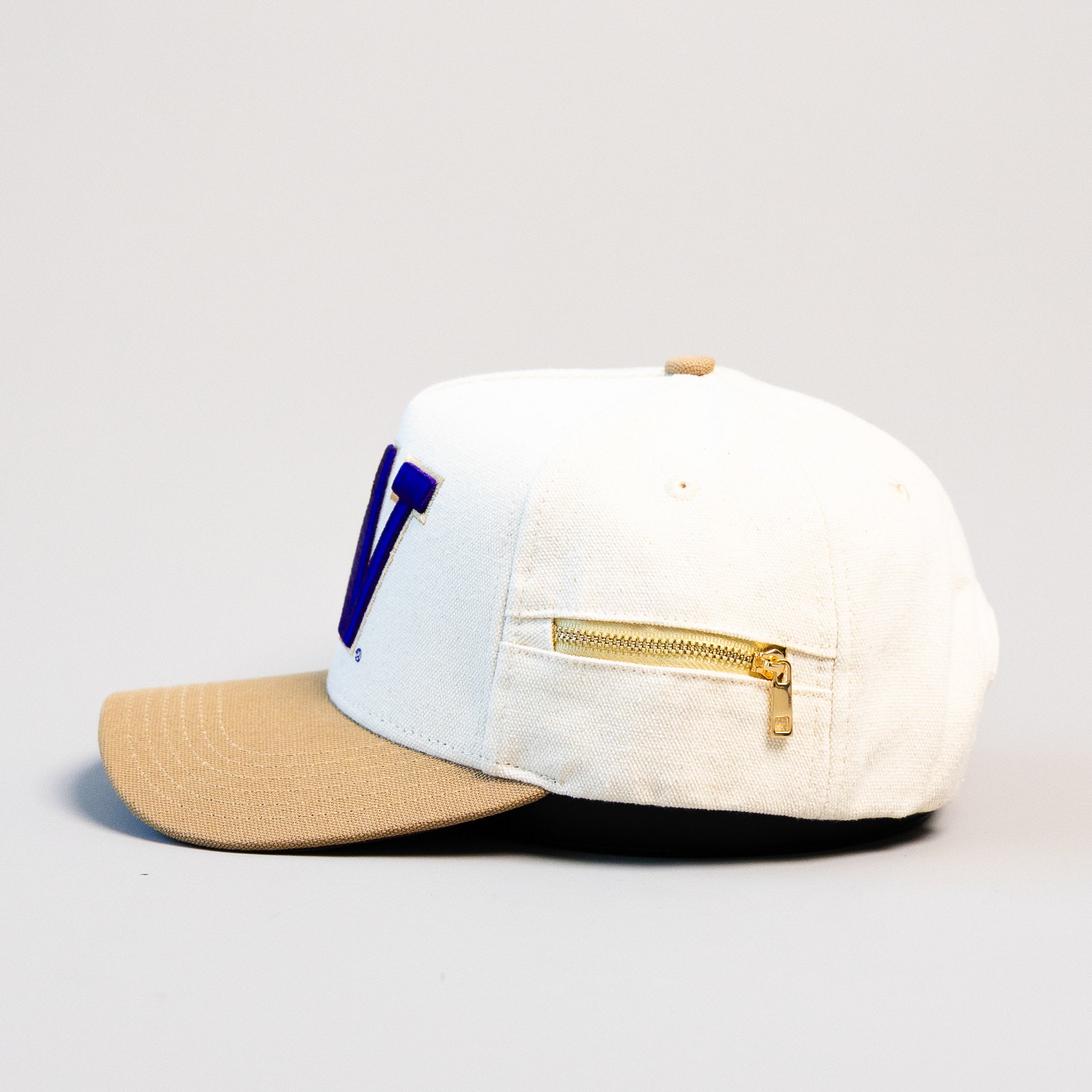 Washington Huskies Hat Cream & Tan Jobsite Snapback - Side View