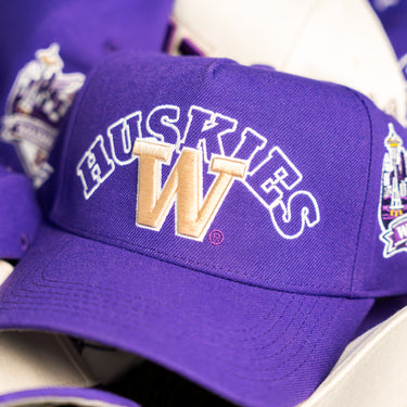 Washington Huskies Hat Purple Script Snapback - Front Detail