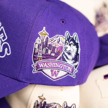 Washington Huskies Hat Purple Script Snapback - Side Patch Detail