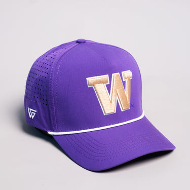 Washington Huskies Hat Purple Tee Box Performance Rope Snapback - Angled View