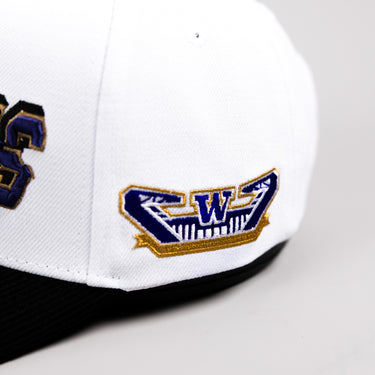 Washington Huskies Hat White & Black Corduroy Stadium Pulse Snapback - Side Patch Embroidery Detail
