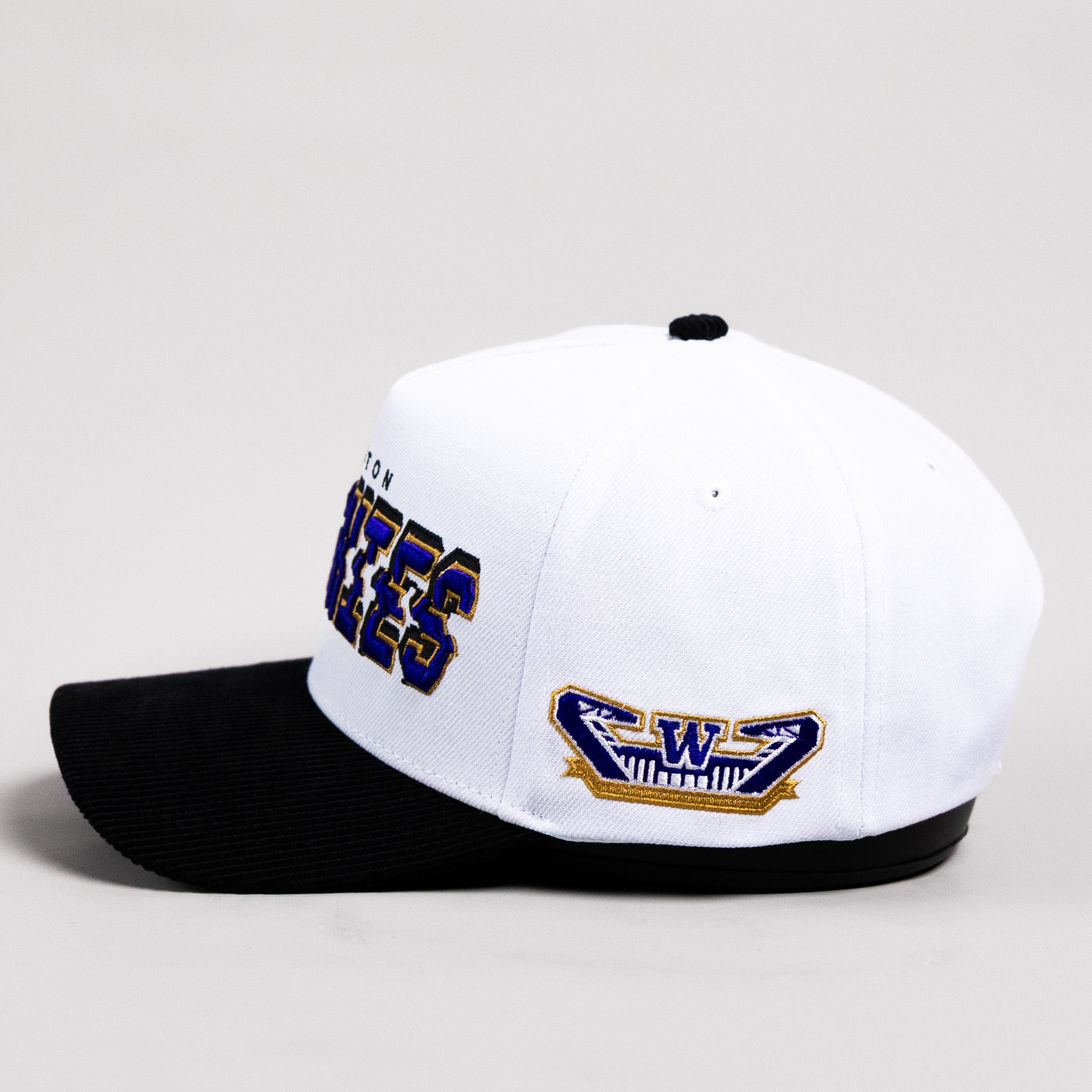 Washington Huskies Hat White & Black Corduroy Stadium Pulse Snapback - Side Patch