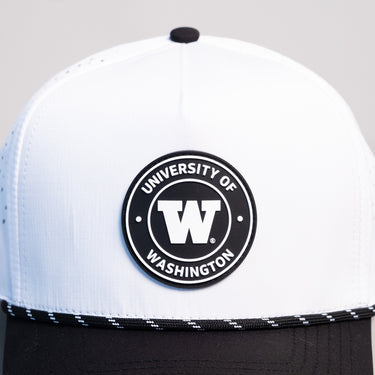 Washington Huskies Hat White & Black Tee Box Performance Rope Snapback - Front Detail