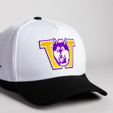 Washington Huskies Hat White & Purple Color Splash Snapback - Front Detail