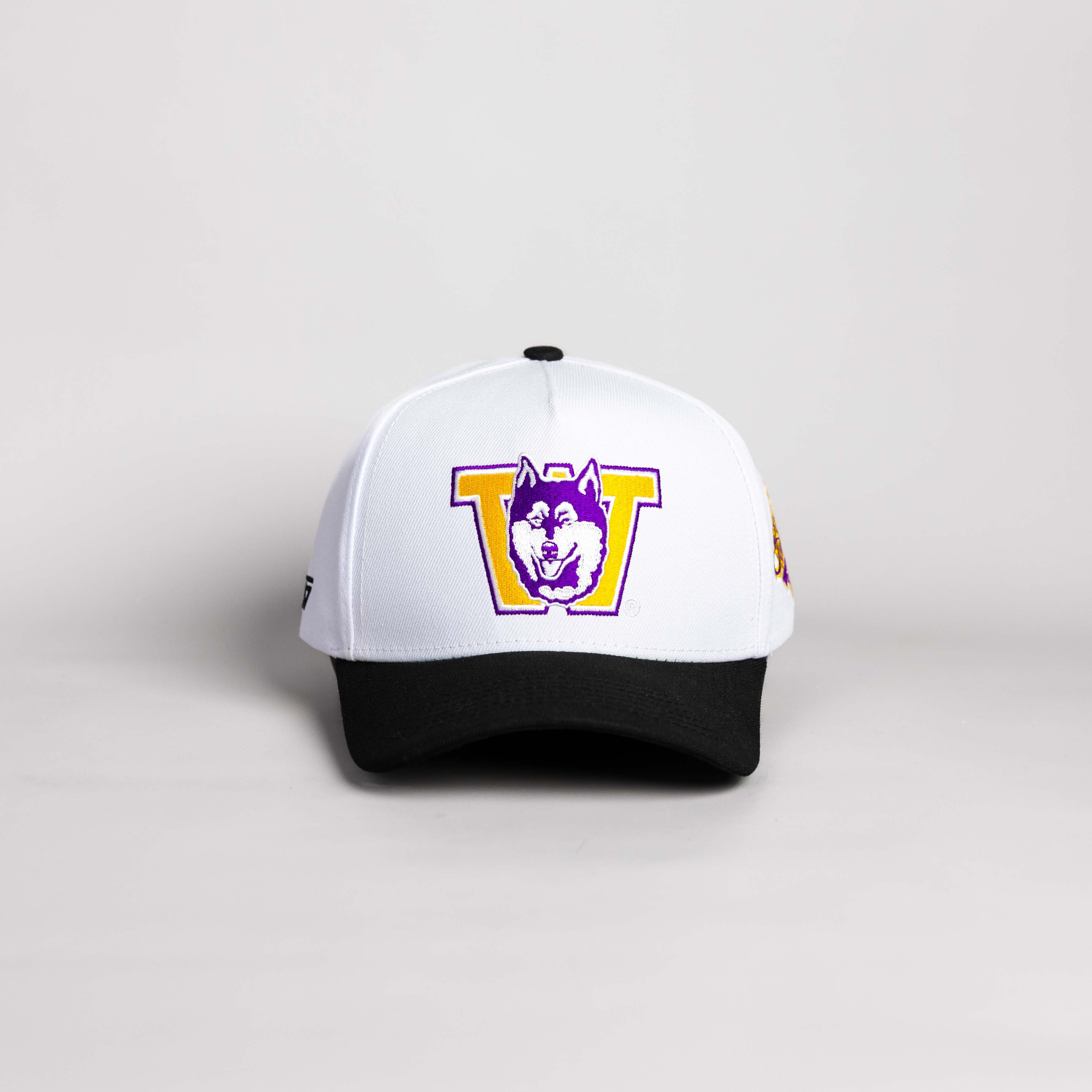 Washington Huskies Hat White & Purple Color Splash Snapback - Front Panel