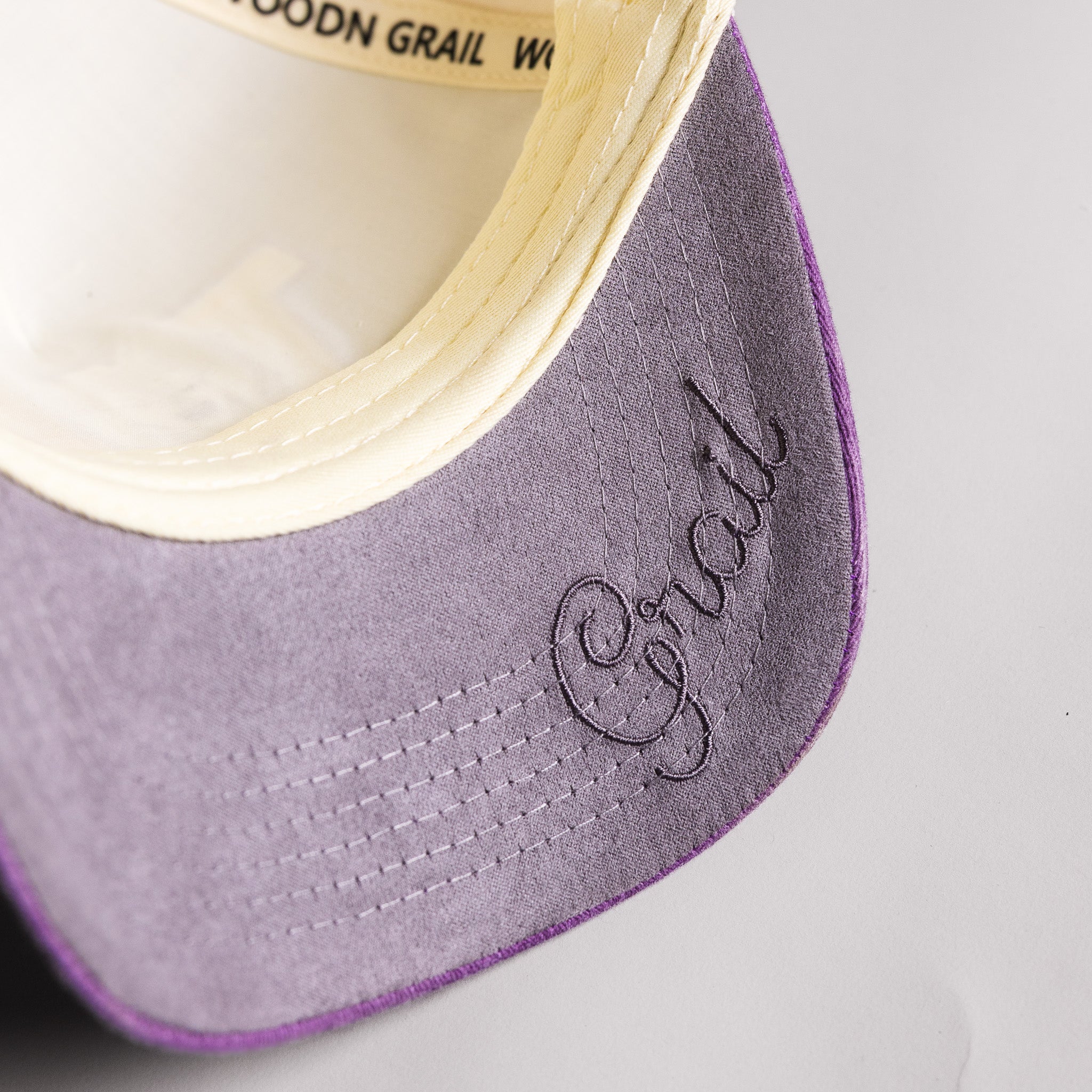 Washington Huskies Vintage W Hat Cream Cotton Purple Suede Brim Seal Patch Snapback - Suede Underbrim Detail