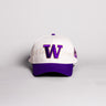 Washington Huskies W Hat Cream Cotton Purple Brim Huskies Patch Snapback - Front Panel