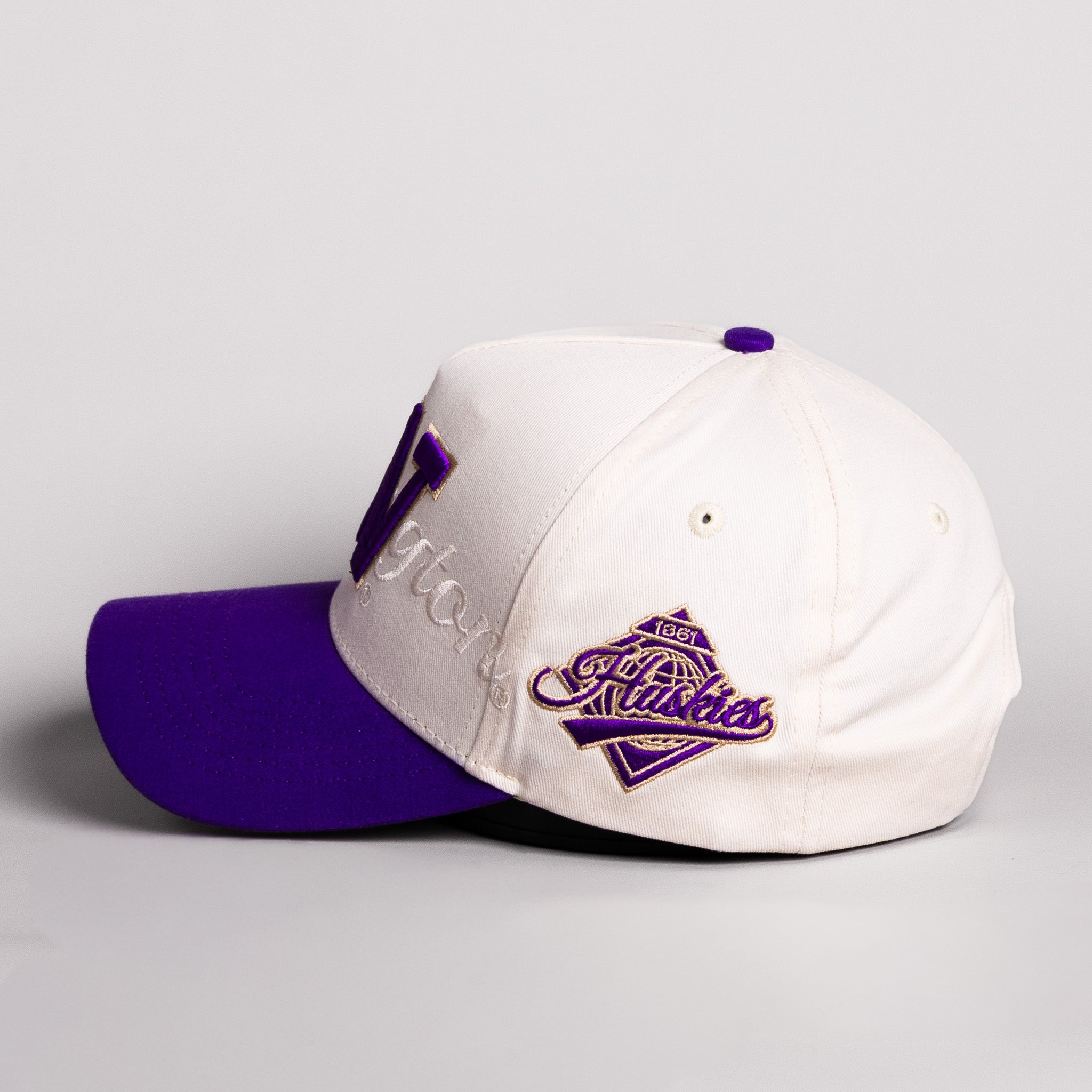 Washington Huskies W Hat Cream Cotton Purple Brim Huskies Patch Snapback - Side Patch