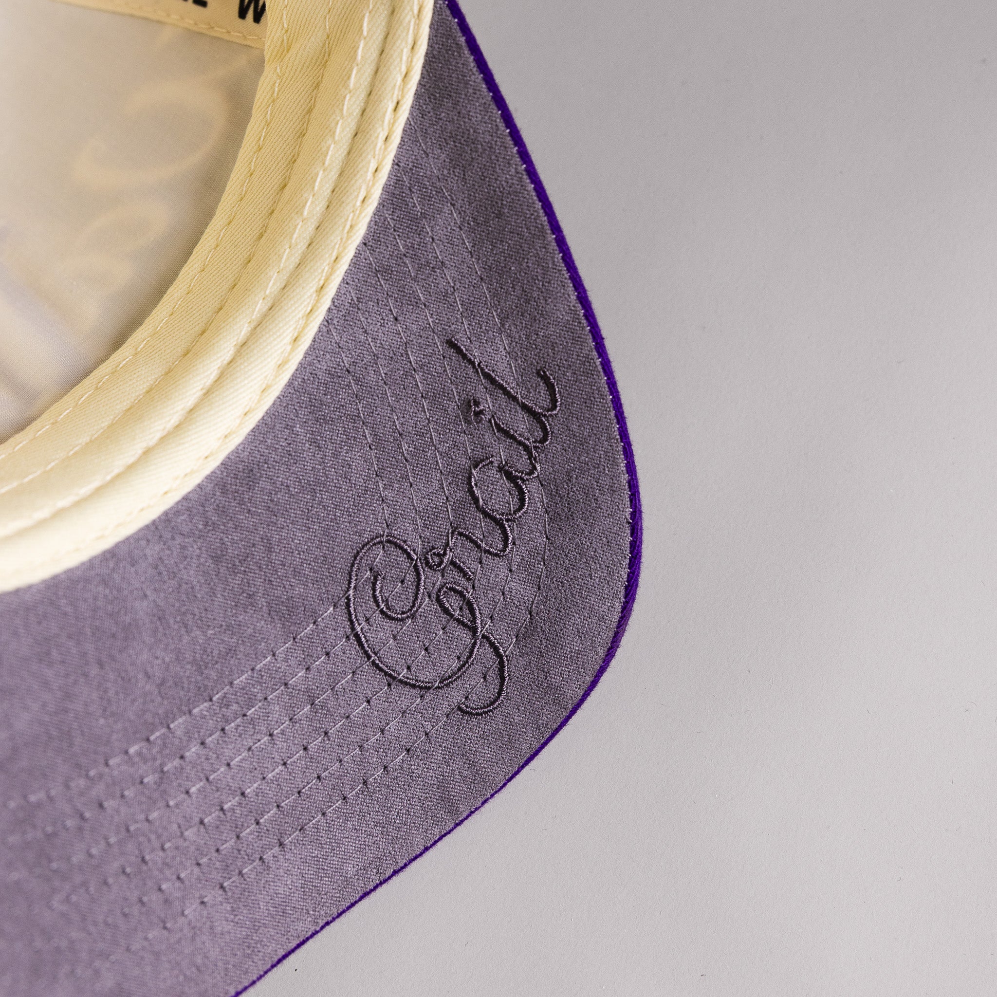 Washington Huskies W Hat Cream Cotton Purple Brim Huskies Patch Snapback - Suede Underbrim Detail