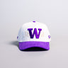 Washington Huskies W Hat Cream Purple Corduroy Brim Side Patch Snapback - Front Panel