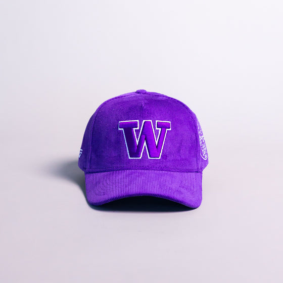 Washington Huskies W Hat Purple Corduroy Huskies Patch Snapback College - Front Panel