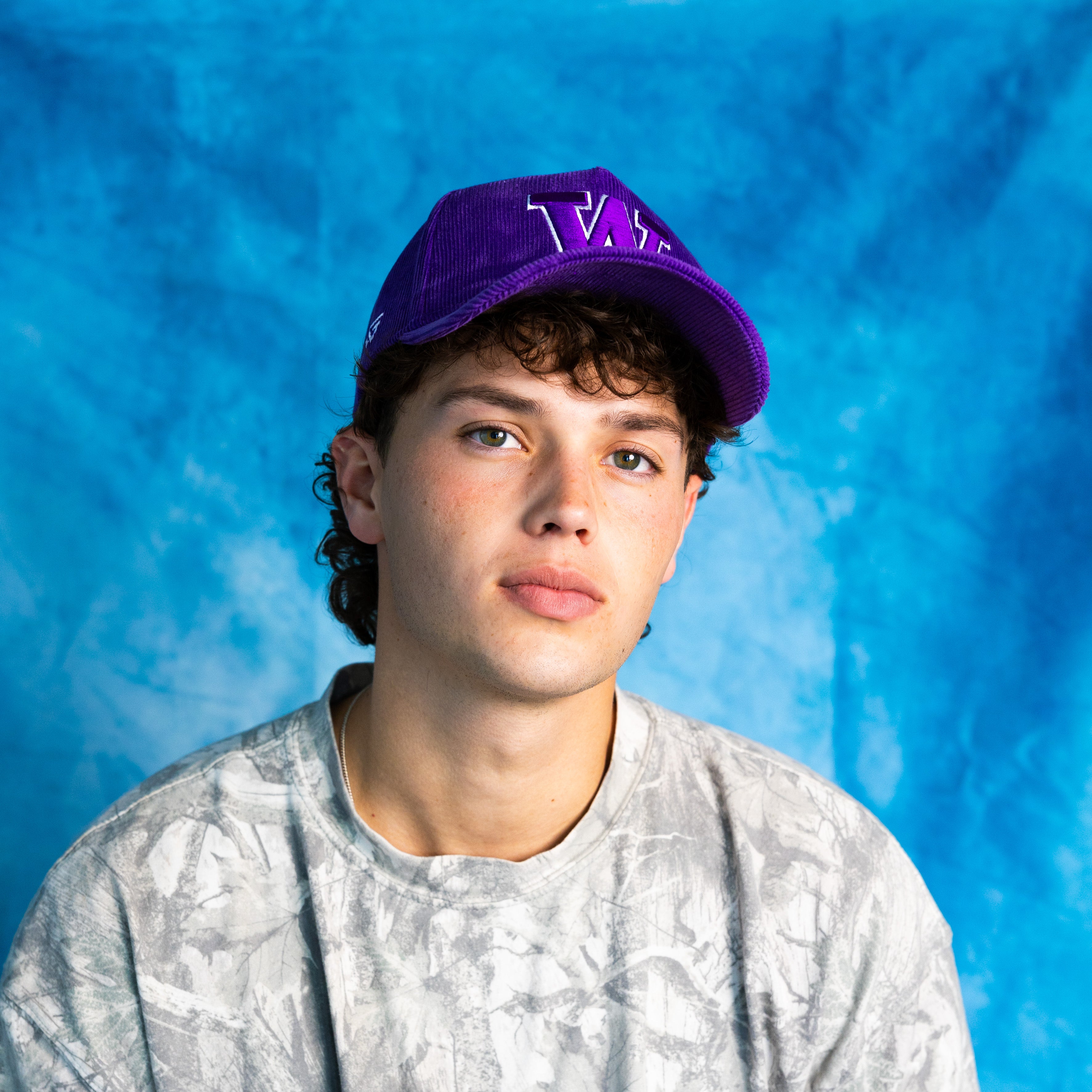 Washington Huskies W Hat Purple Corduroy Huskies Patch Snapback College - On Model Lifestyle