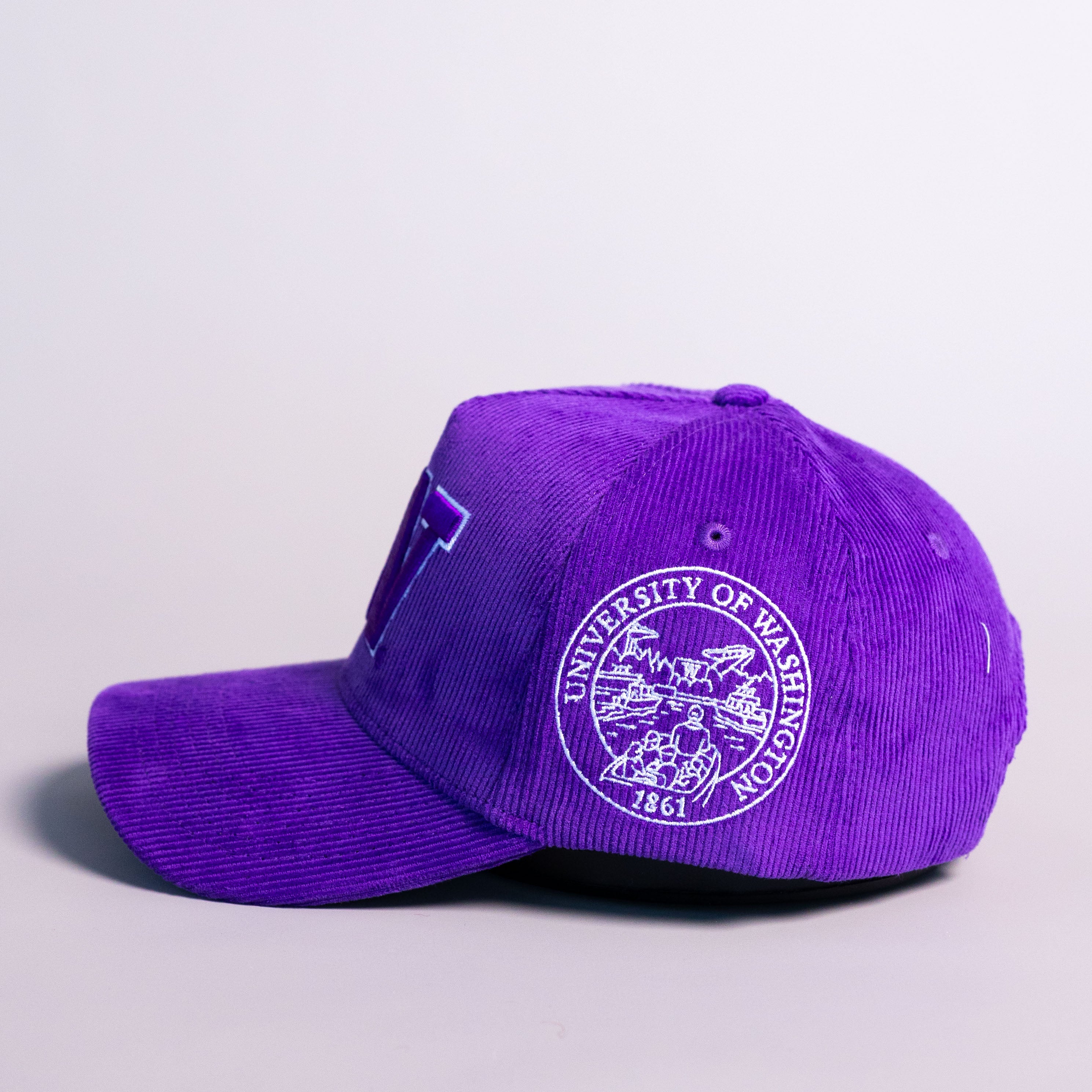 Washington Huskies W Hat Purple Corduroy Huskies Patch Snapback College - Side Patch