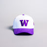 Washington Huskies W Hat White Purple Corduroy Brim Side Patch Snapback - Front Panel