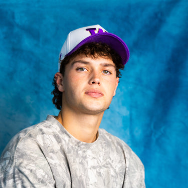 Washington Huskies W Hat White Purple Corduroy Brim Side Patch Snapback - On Model Lifestyle