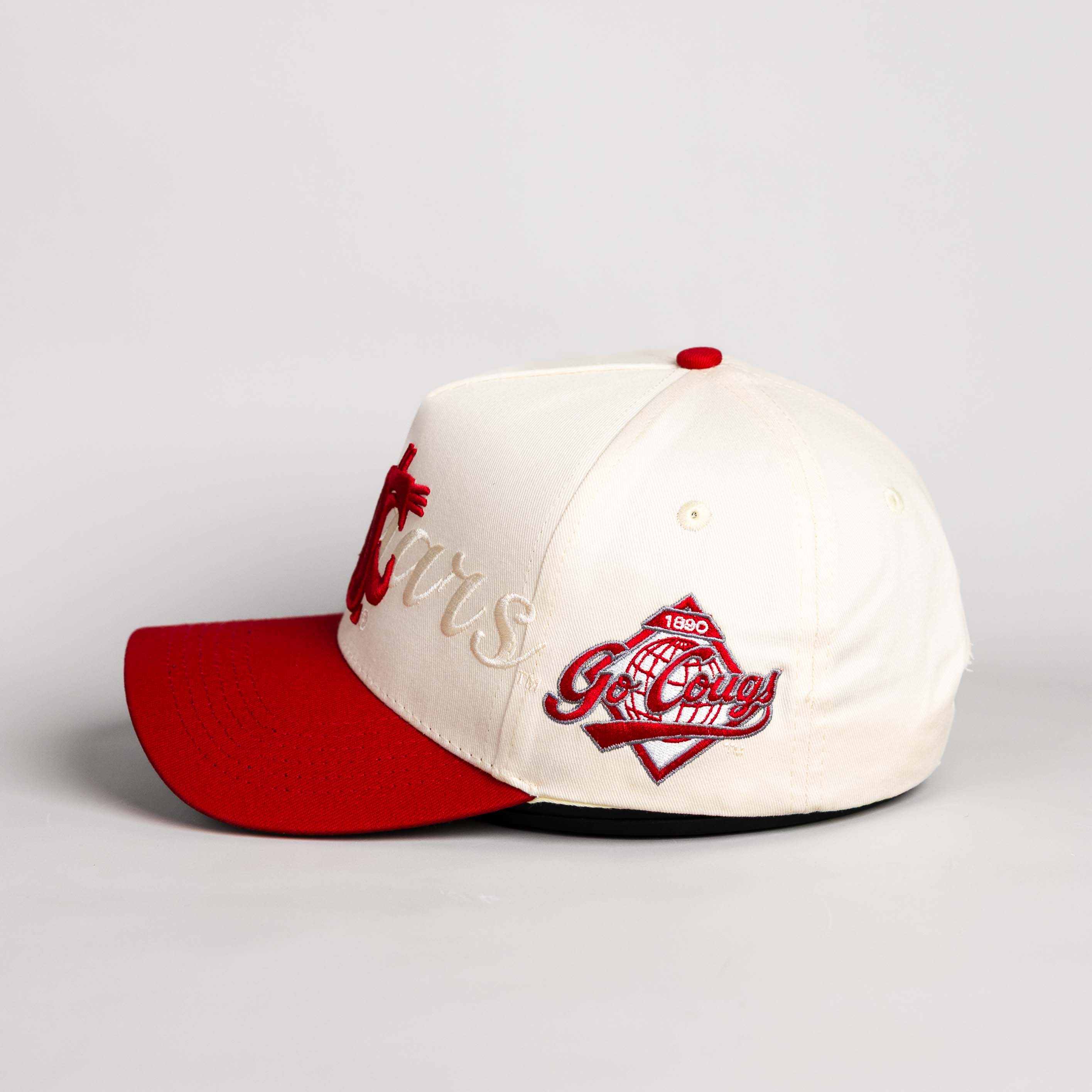 Washington State Cougars Hat Cream & Crimson Stacked Script Snapback - Side Patch