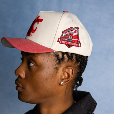 Washington State Cougars Hat Cream & Crimson Sun Fade Snapback - On Model Lifestyle B
