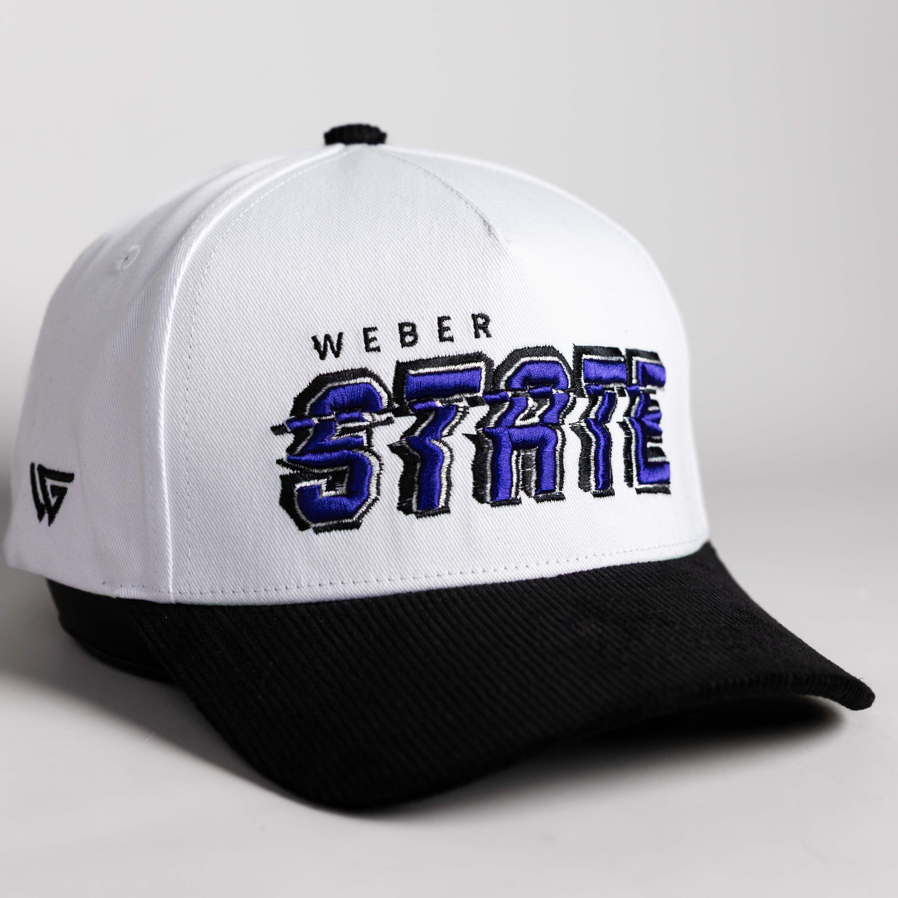 Weber State Wildcats Hat White & Black Corduroy Stadium Pulse Snapback - Angled View