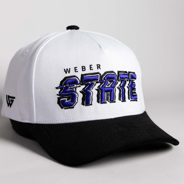 Weber State Wildcats Hat White & Black Corduroy Stadium Pulse Snapback - Angled View