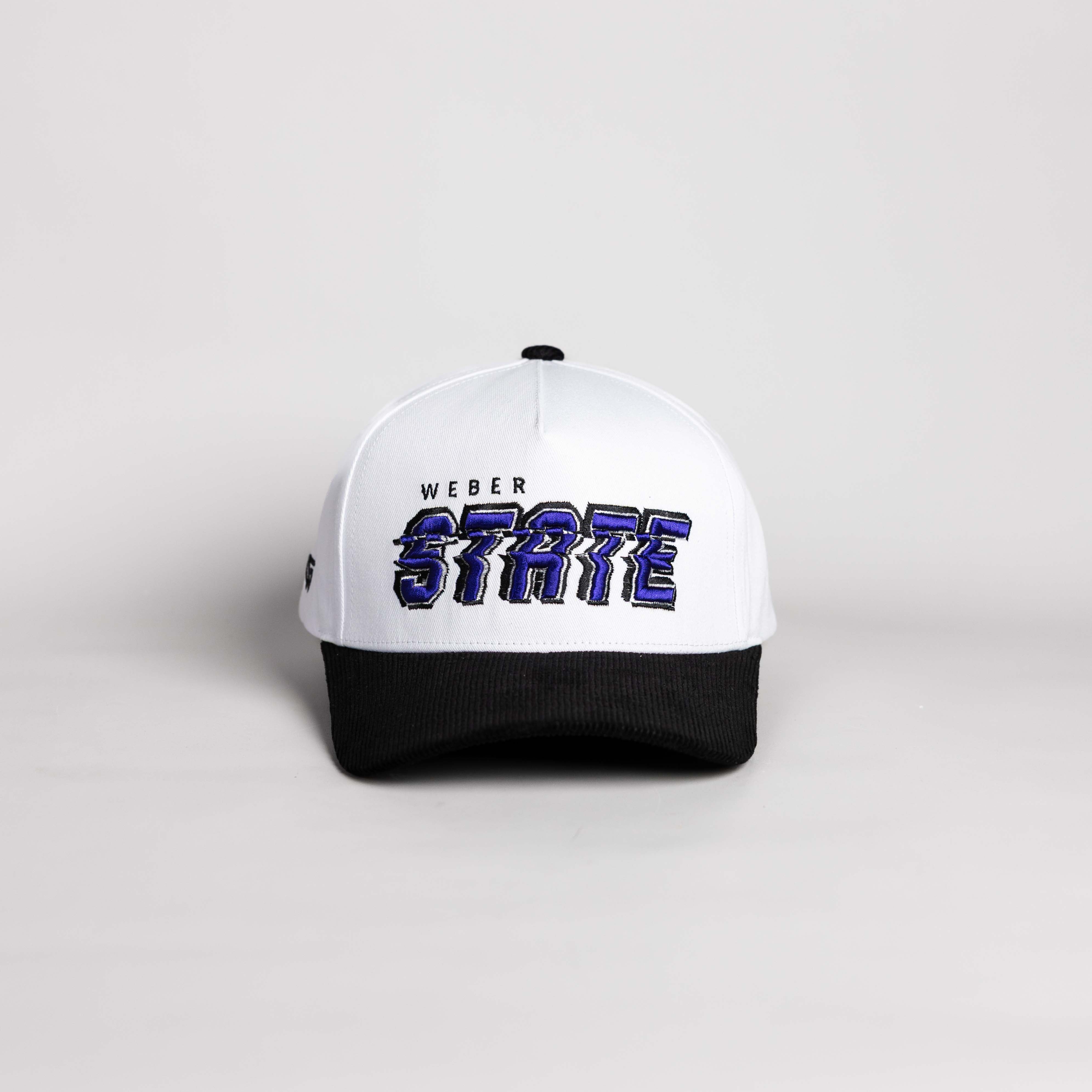 Weber State Wildcats Hat White & Black Corduroy Stadium Pulse Snapback - Front Panel